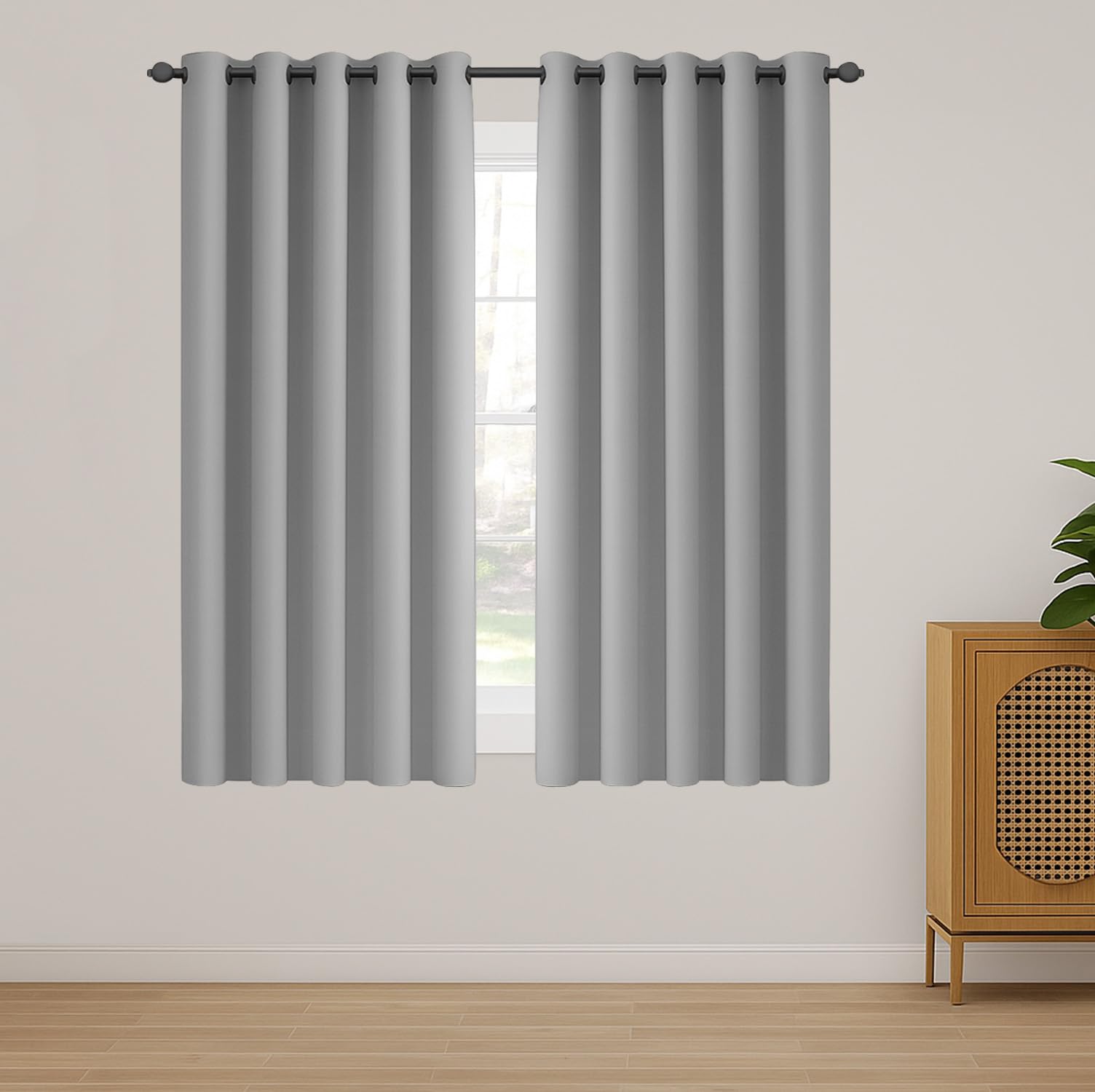 Imperial Rooms Blackout Curtains for Bedroom 46x54 Inch Eyelet Light Grey Curtains Window Treatments Super Soft Ring Top Living Room Curtain 2 Panels with Tiebacks
