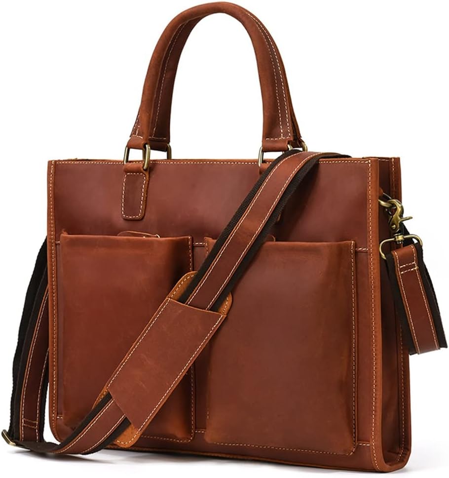 Briefcase Handbag Cowhide Shoulder Crossbody Bag Computer Bag Men Leather(E)
