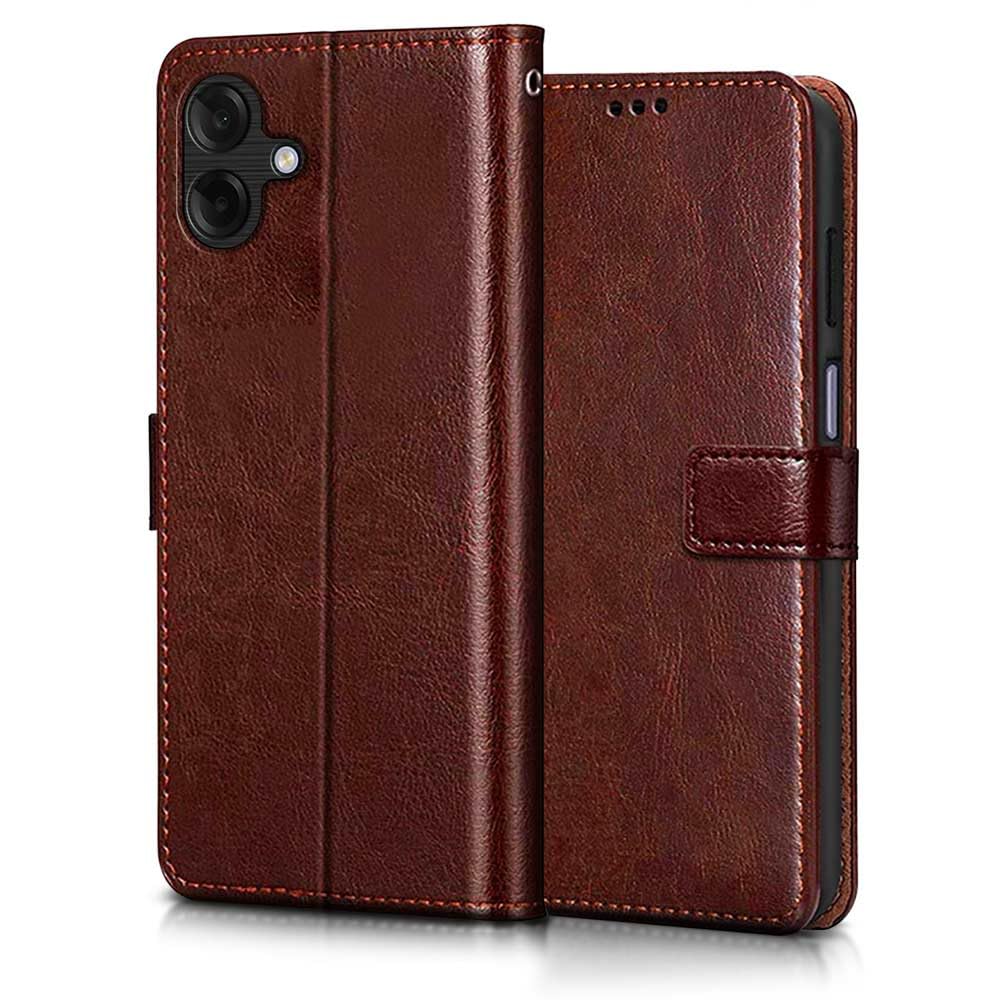 WOW IMAGINE Shock Proof Flip Cover Back Case Cover for Samsung Galaxy M17e 5G | F70e 5G | M07 | F07 | A07 | A07 5G (Flexible | Leather Finish | Card Pockets Wallet & Stand | Brown) — Amazon image 2