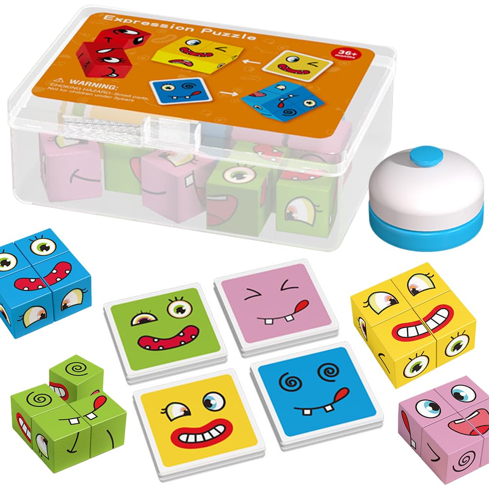 Expressions En Bois Matching Block Puzzles Building Cubes Face Change Cube Jeu Parent-Enfant Montessori Jouets Cadeau - Puériculture & Eveil Bébé