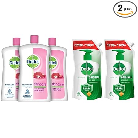 Dettol Liquid Handwash Refill Bottle (Pack of 3-900ml each) & Dettol Liquid Handwash Refill (Pack of 2-750ml each)