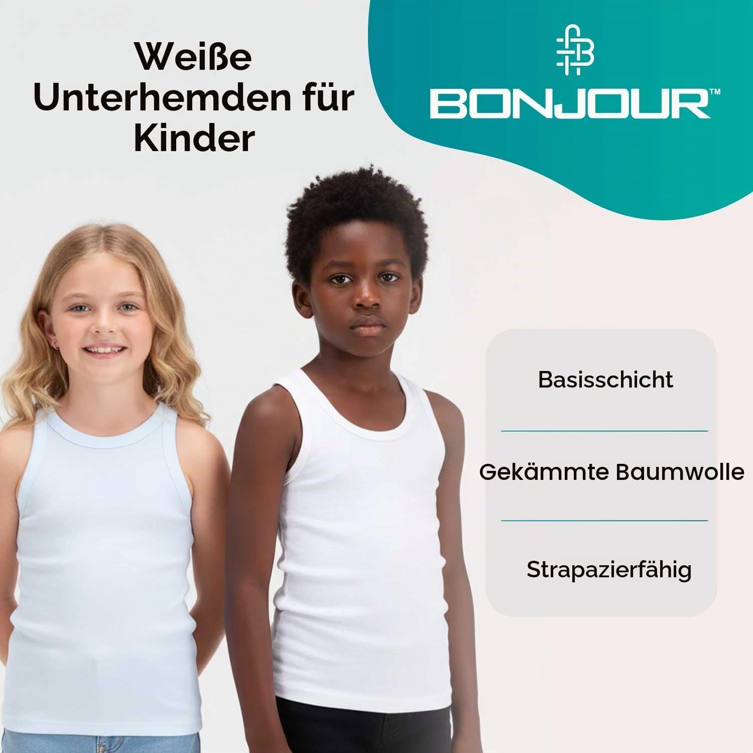 Warme Unterhemden für Jungen, einfarbig, ärmellos, 100% Baumwolle, 6 Stück, 1 bis 13 Jahre