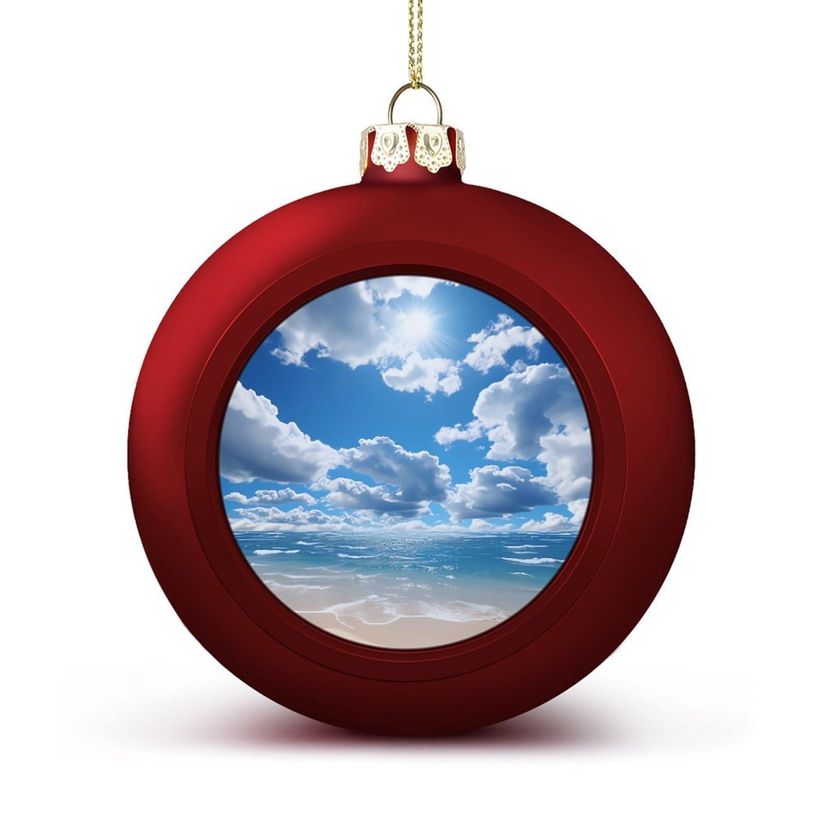 Ocean and White Cloud Christmas Balls Ornaments for Xmas Christmas Tree 1.6" Hanging Shatterproof Xmas Balls Hanging Decor Pendants for Holiday Party Outdoor Indoor DIY Craft Supplies