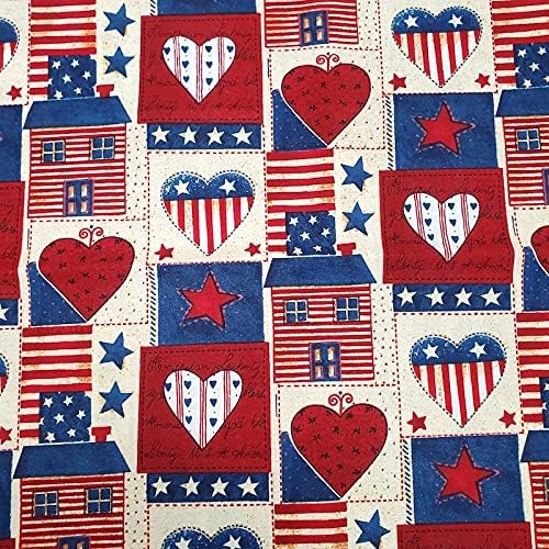 Americana Heart Patch Cotton Fabric by The Yard