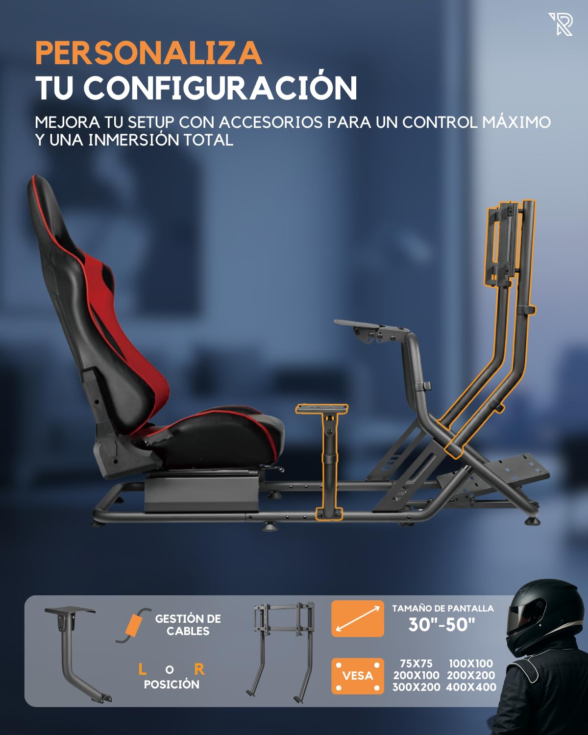 Ranqer Silla Simulator Racing Ajustable De Cuero PU Compatible Con Fanatec Logitech Moza Simagic Volantes Y PC Playstation Xbox Con Revestimiento Antirayaduras Y Firmeza