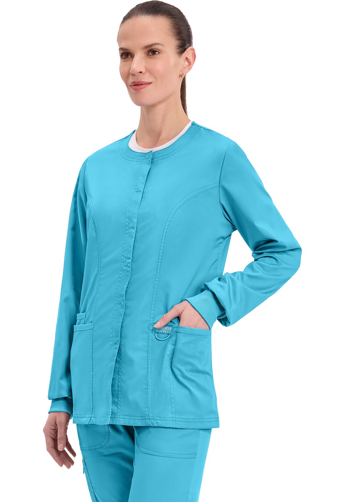 Cherokee Women Warm Up Scrubs Jacket Workwear Revolution Snap Front WW310