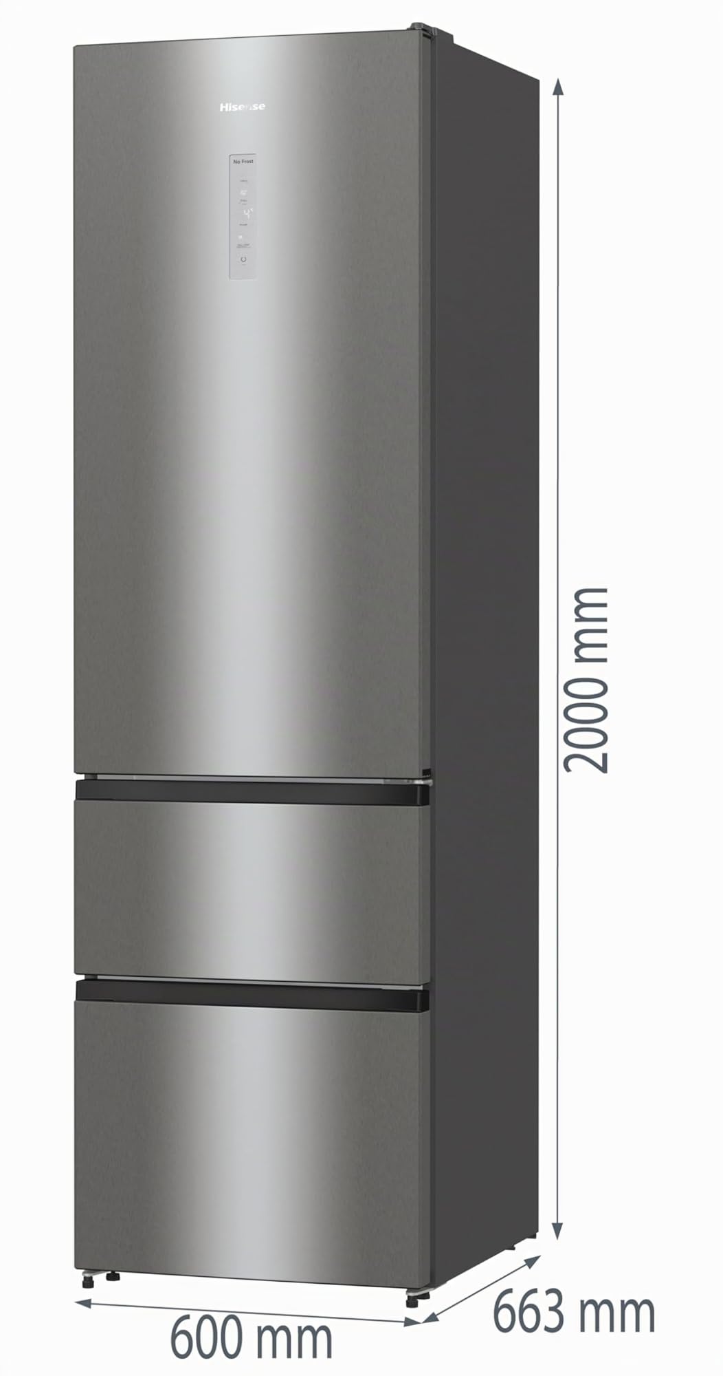 Hisense RM469N4ACD Kühl-Gefrierkombination, Freistehend, EEK D, 36dB, Total NoFrost, 368 Liter, Smart Fresh, CrispZone Smart Humidity, Convert ZeroZone, HxBxT: 200x60x66, 3 cm
