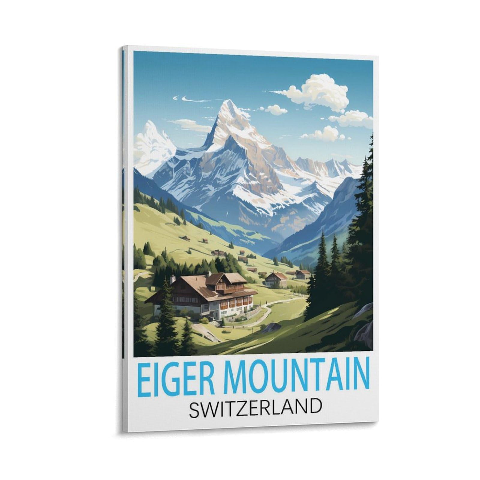 Hwjjuii Frame-Style Eiger Mountain Switzerland Vintage Travel Posters 12X18inch(30X45cm) Canvas Wall Posters And Art Picture Print Modern Family Bedroom Decor Posters