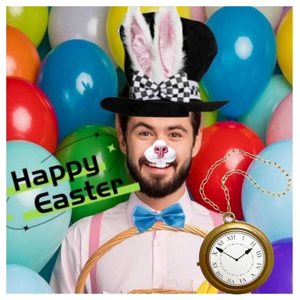 BigTree Men Women Fancy Dress Up Velvet Easter Bonnet Cosplay Wizard Accessory for Carnival Easter Halloween Celebrations Bunny Sets Ears Hat Tail Watch Nose Headwear Dress-Up Accessories Adult - Image 2