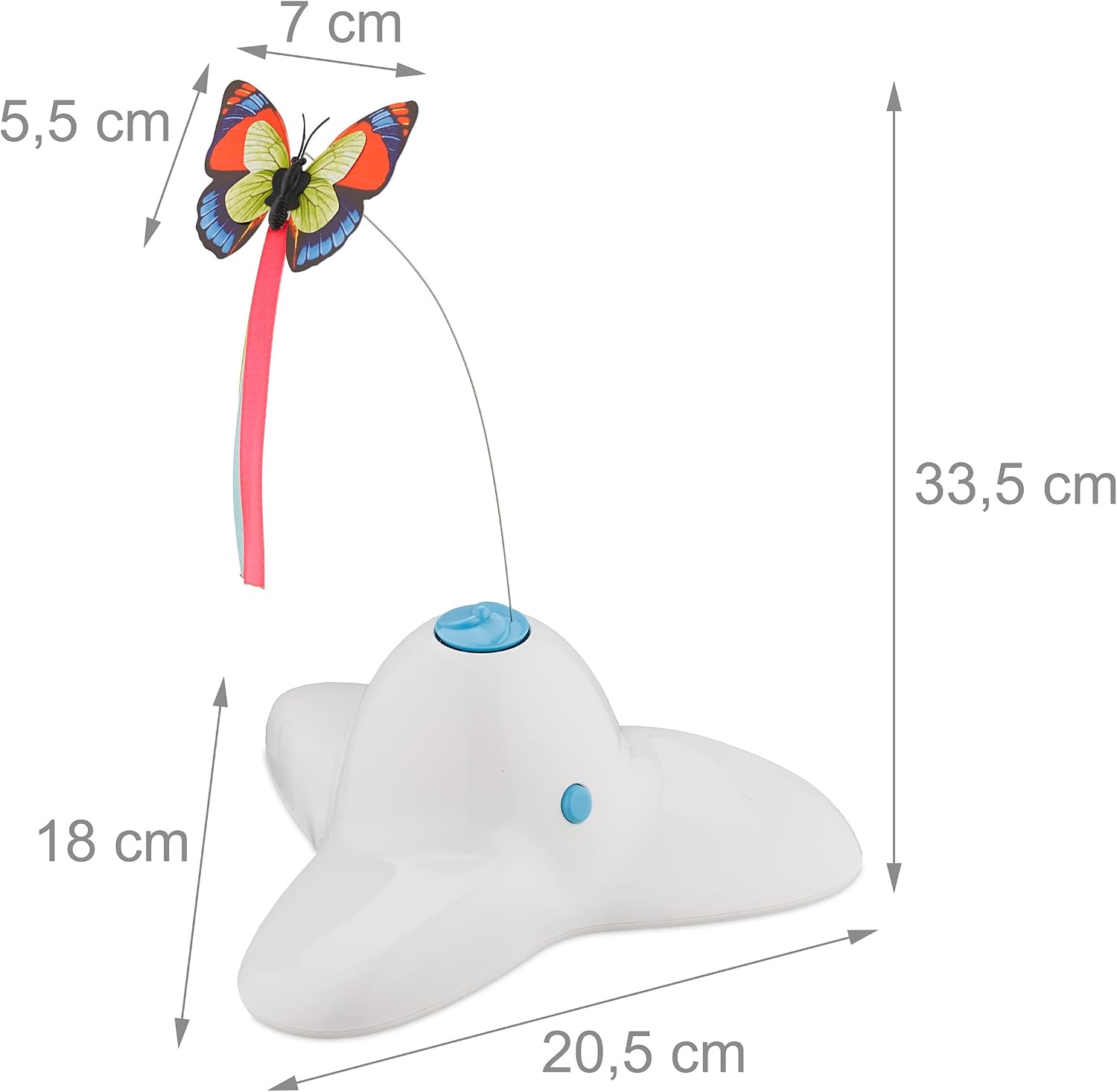 Relaxdays Cat Toy, with Butterfly Decoration, HxWxD: 33.5 x 20.5 x 18 cm, Interactive Pet Game, Spinning Carousel, White