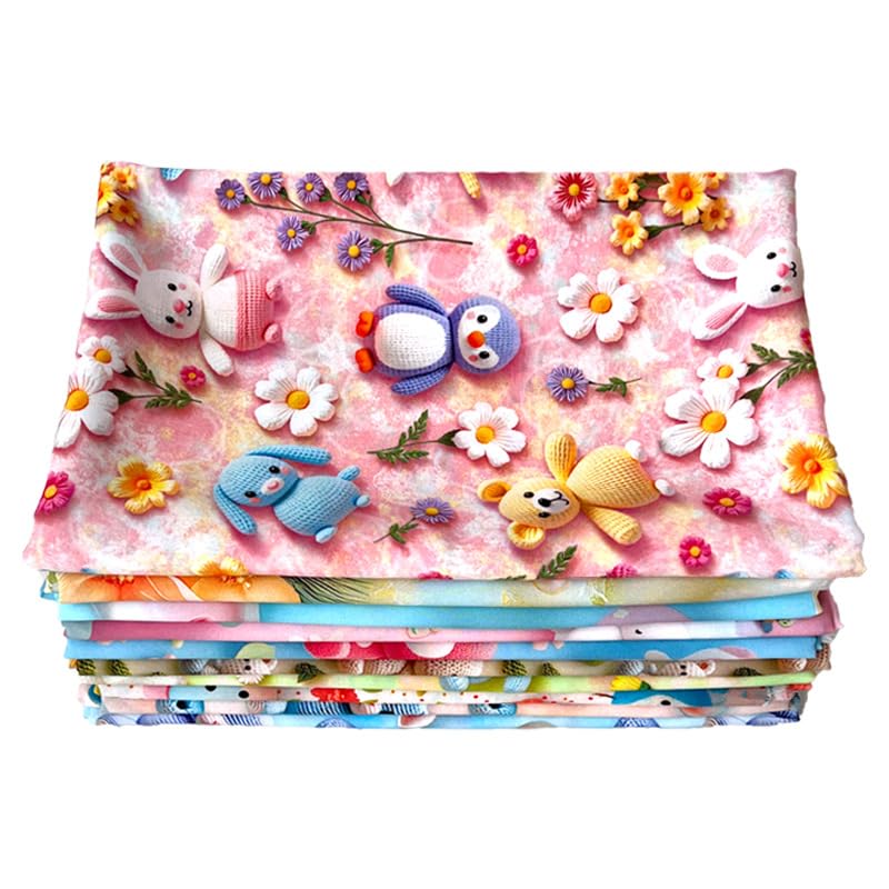 Baumwollstoff Meterware Kinder weihnachtsstoffe mit 3D Tiere Bunt weich & hautfreundlich Kinderstoff elastisch Stoff für Kleidung Bettwäsche Kissen 143cm breit 3D-Hase rosa 5 Meter