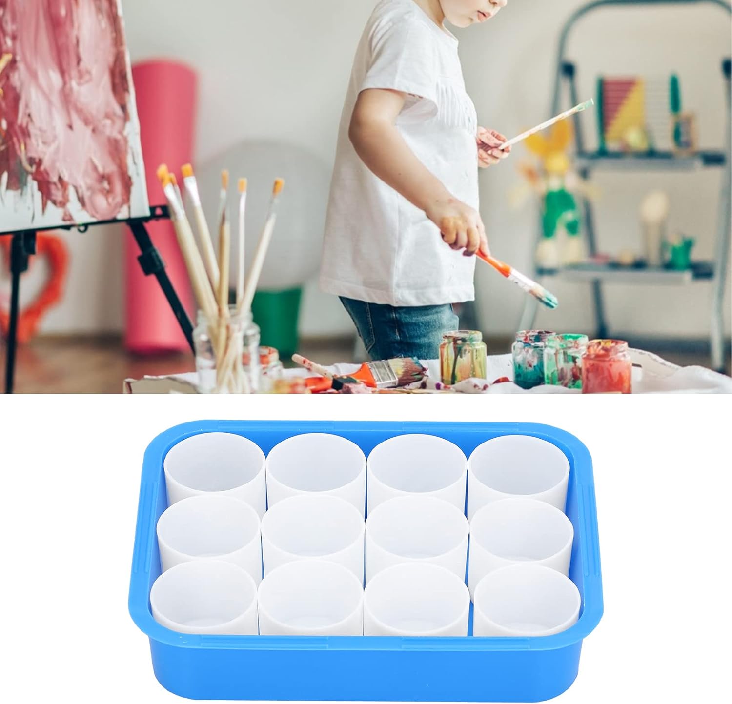 Buachois 12 Pack Paint Cups with Lids,No Spill Painting Cups with Storage Box,Reusable Paint Water Cup,Washable Paint Mix Cups Kids Painting Tools for Classroom Arts Crafts Supplies - Image 8