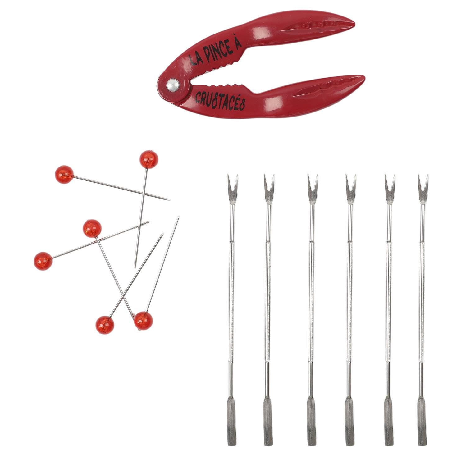 Kit d'outils pour fruits de mer - Pince à crabe en acier inoxydable - Fourchettes homard, ouvre-bol et pince à noix rouge - 13 pièces - Couverts crabes et homards de qualité supérieure dans une boîte