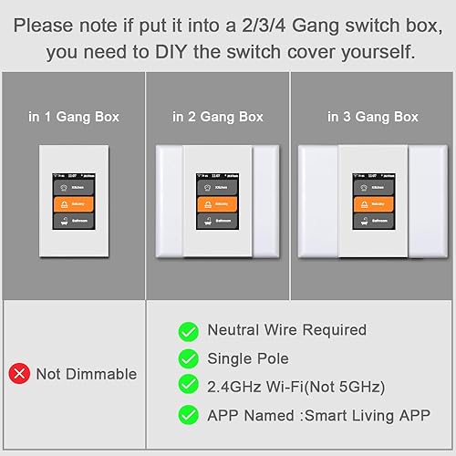 Miniatura 2 de LANBON Interruptor de luz inteligente LCD de 123 cuadrillas de 3 vías para toda la casa, panel mágico LCD de malla WiFi nunca estará desconectado,
