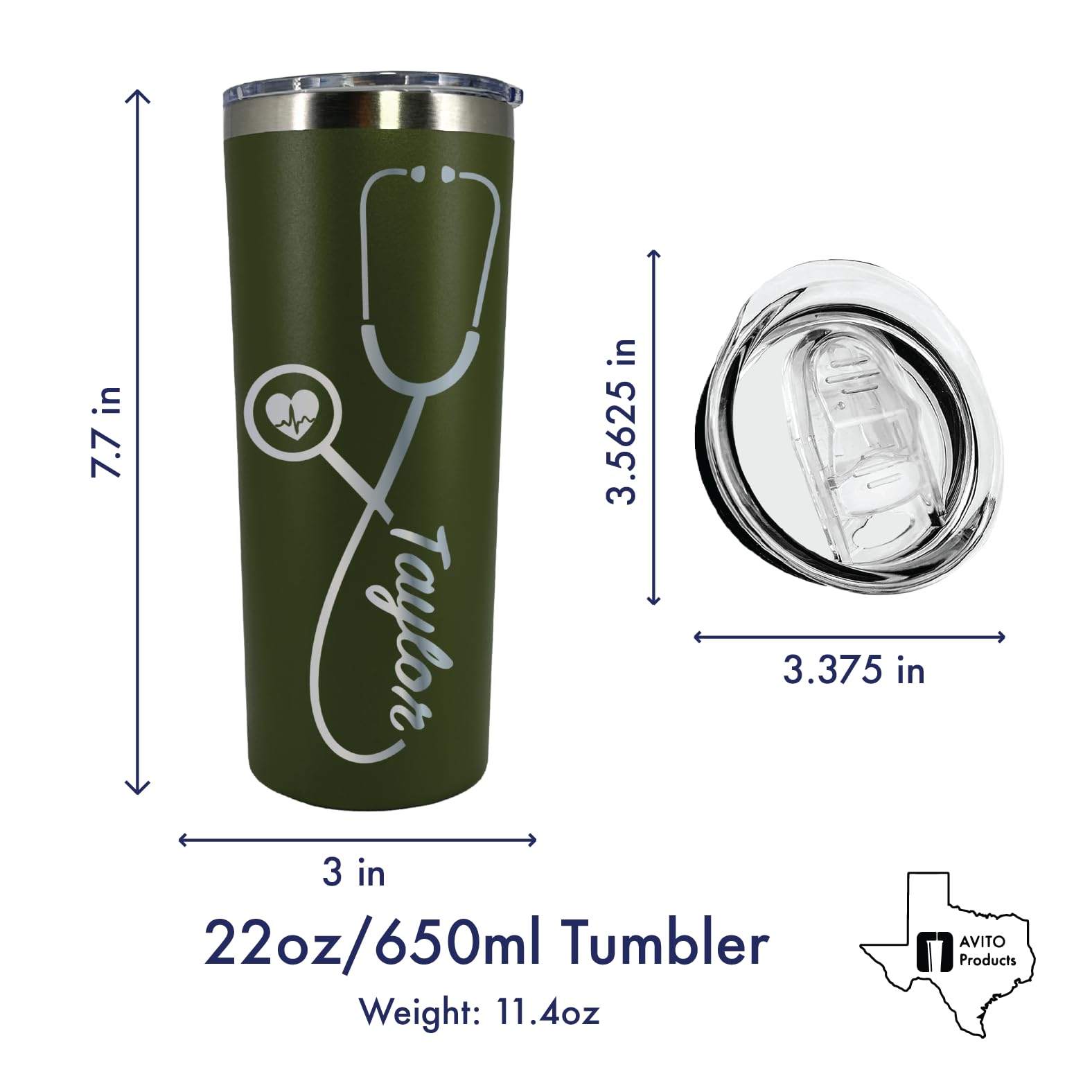 AVITO 22 oz Personalized Nurse Gift, Laser Engraved Nurse Tumbler with Stethoscope, Doctor Tumbler, Doctor Gift, RN Graduation, Nursing Student