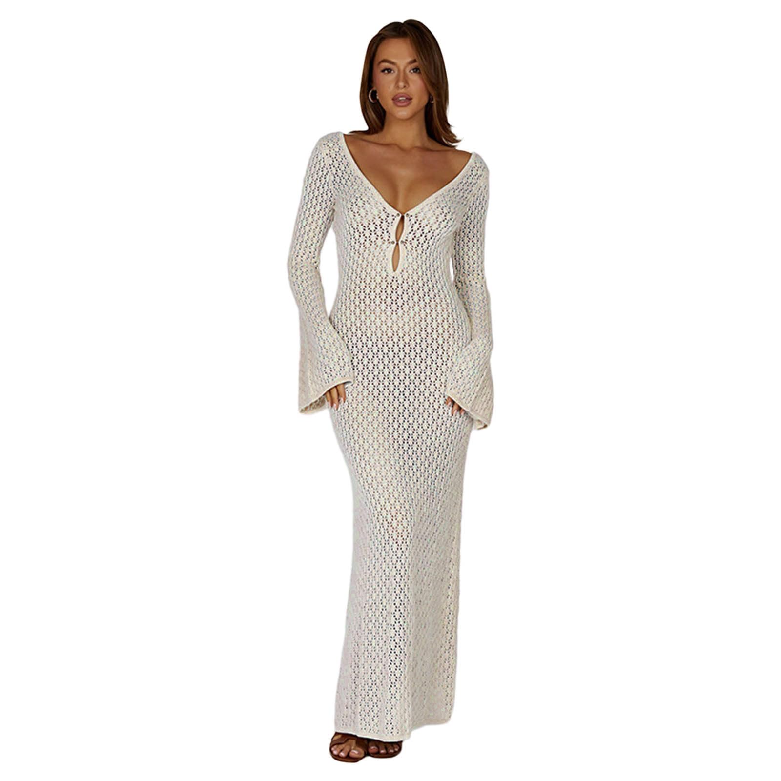 XuQiZZpp Women Beach Cover Up Long Sleeve Crochet Bikinis Coverups Crochet Beach Dress Bathing Suits Cover Up Long Beach Dress