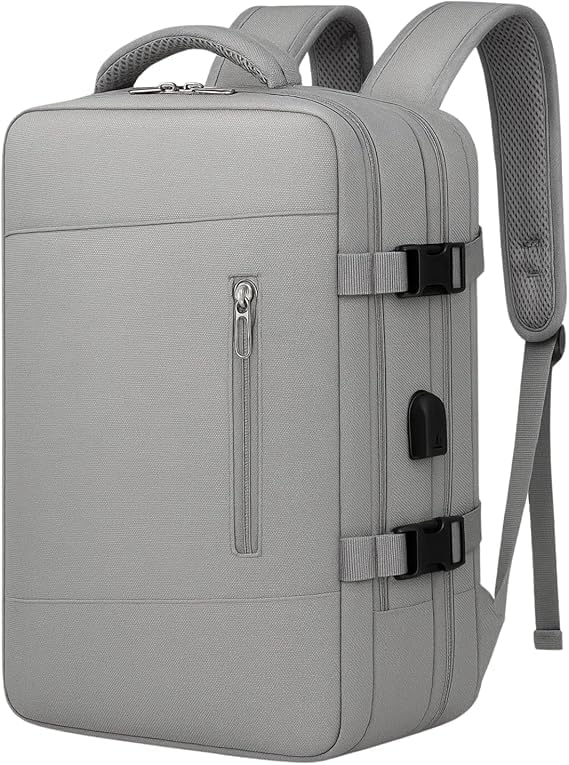 Mochila Feminina e Masculina - Notebook, Casual, Viagem, Trabalho, Escola, Academia, Grande, Impermeável, Reforçada - Ideal para Trabalho, Faculdade e Viagens - Com Entrada USB, Mala de Mão (Cinza)