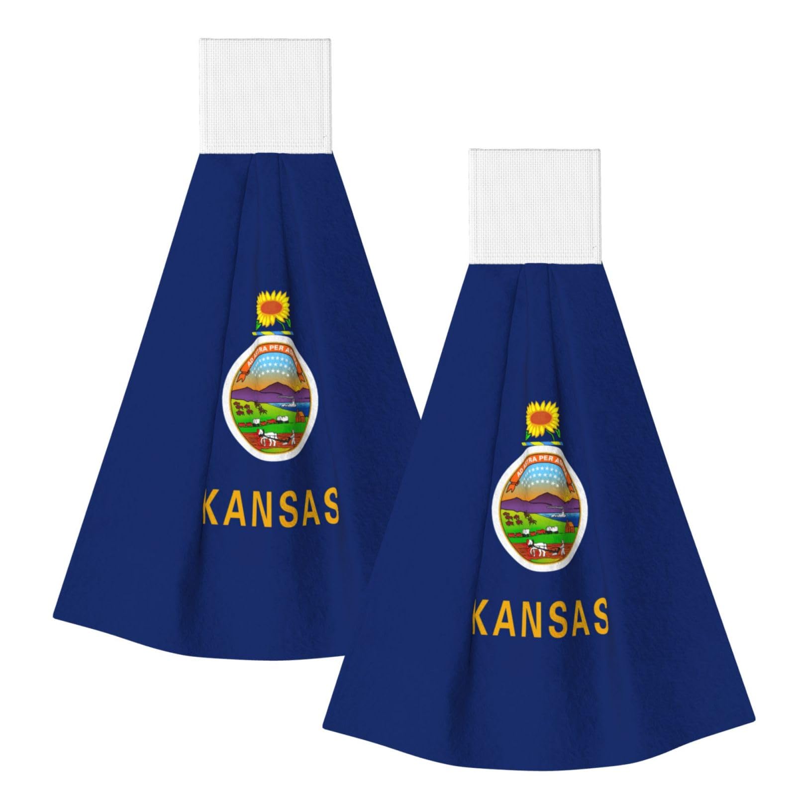 DUWAA Kansas State Flag Print Hanging Hand Towel Quick Dry Bathroom Towel Soft Kitchen Towel