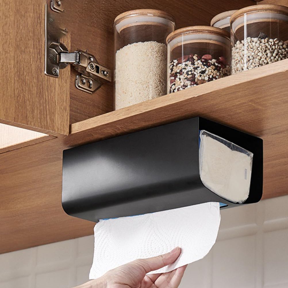 Distributeur De Papier Toilette Mural Adhésif - Acier Inoxydable - Noir - 24x13cm - Pour Salle De Bain Et Cuisine