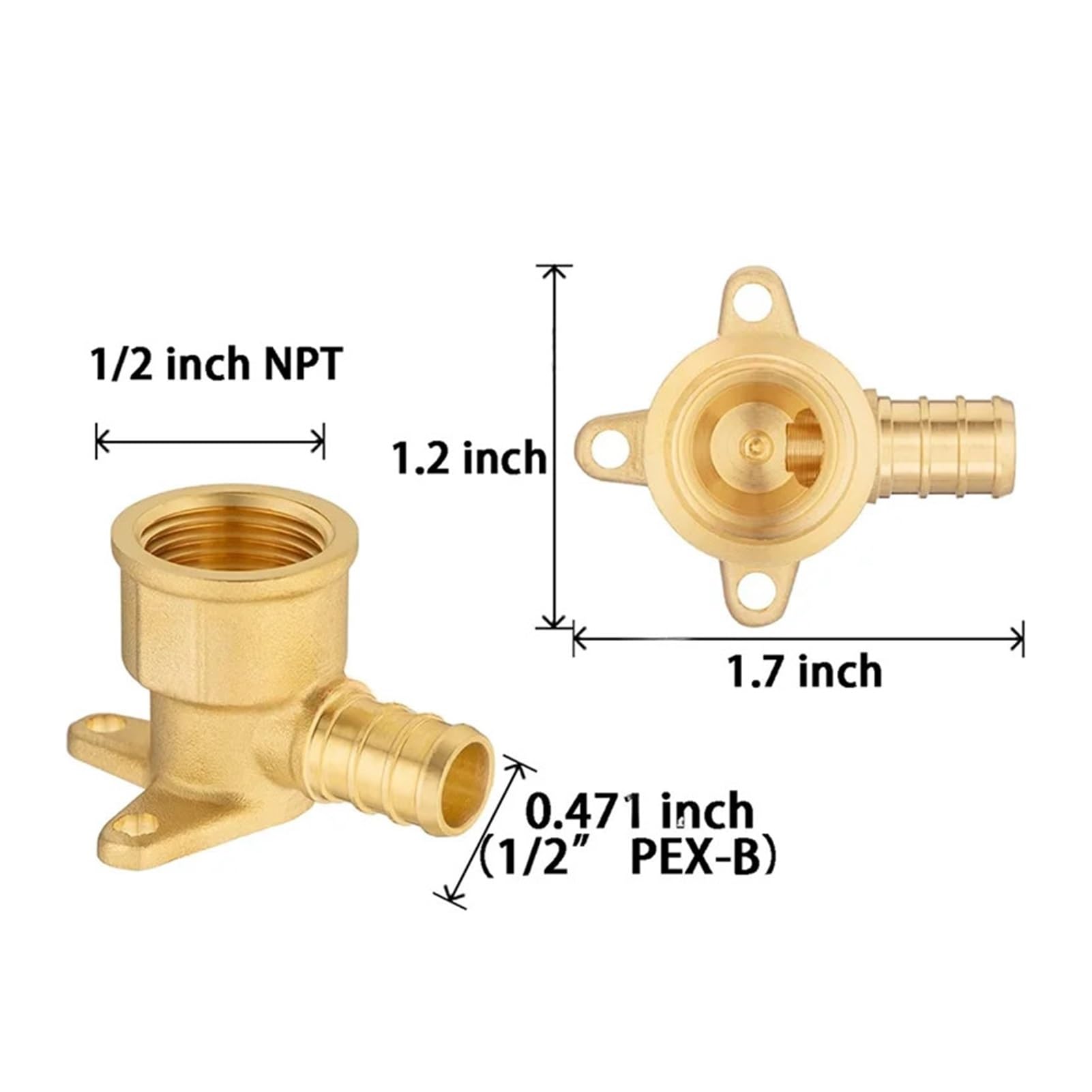 ABUN-10 pezzi Raccordi PEX, adattatore a gomito con orecchio cadente filettato femmina NPT Pex 1/2" x 1/2", tubo crimpato in ottone for impianti idraulici