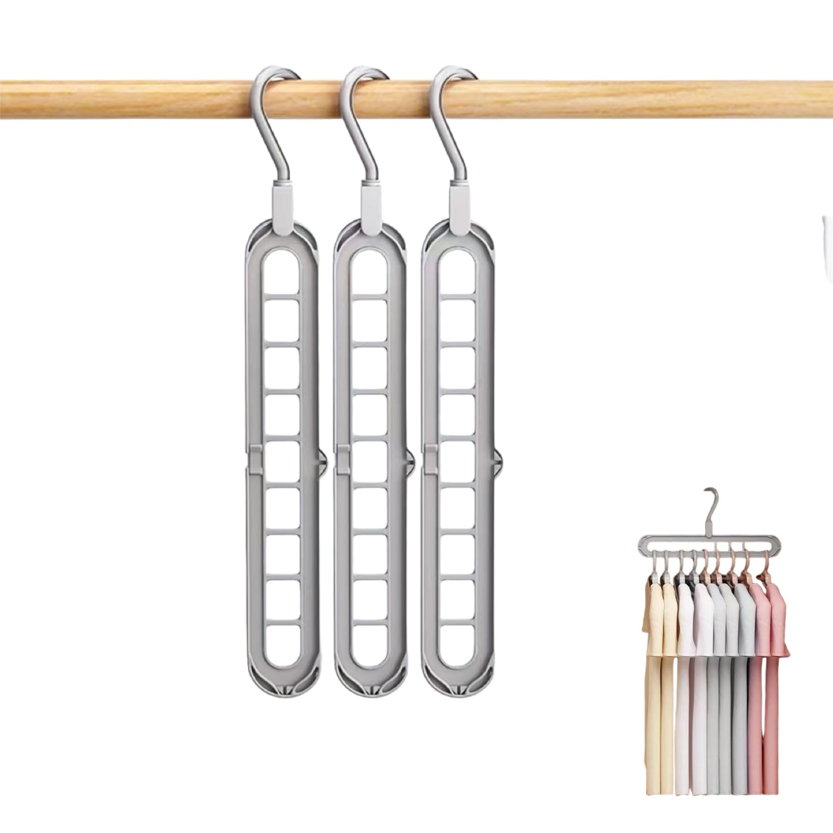 QYDZR 9 in 1 Smart Hanger Pro, 9 Holes Rotate Anti-Skid Folding Hangers with Multifunction Space, Space Saving Hanger, Cascading Features for Home or Travel(Gray,5pcs)