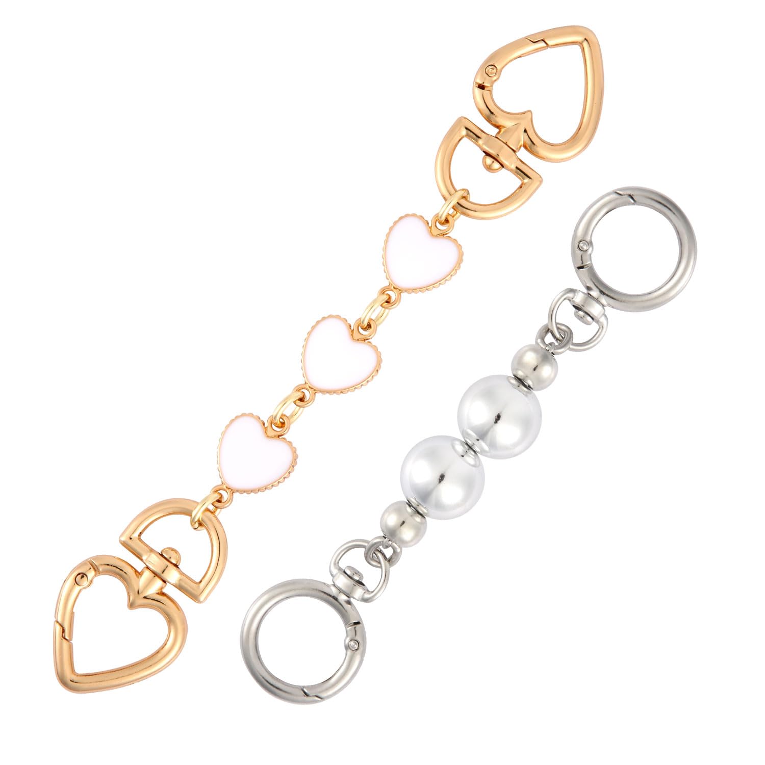 2 Pack Purse Extender Chains - Pearl & Heart Bag Charm Straps For Handbags & Crossbody Bags