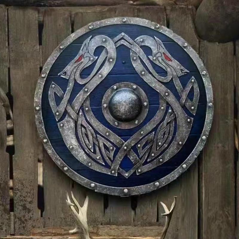 Medieval Viking Round Shield, Wood & Steel LARP Replica Armor with Bird Design for Halloween, Templar, Norse Decor - Cosplay Warrior Shield(6#)