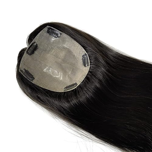 AIRAO Base de PU de piel fina inyectada Base superior de seda Tamaño de partición 5.9 in*6.3 in Mujeres Cabello humano Topper (14 pulgadas, 1B #