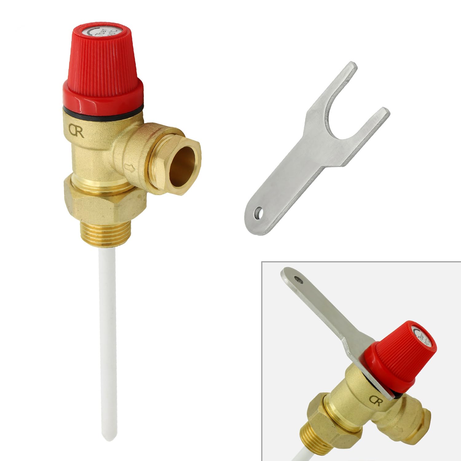 Unvented Components Europe Gold Temperature And Pressure Relief Valve 1/2″ 7 Bar 90°C + Tpr Key