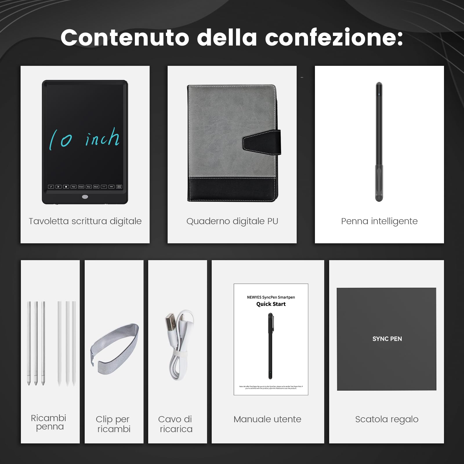 NEWYES SyncPen 3.0 Set - Smart Pen Sincronizza i Tuoi Appunti Dallo Schermo e Dalla Carta, Sincronizzazione in Tempo Reale e Riconoscimento Intelligente del testo Compatibile con iOS e Android