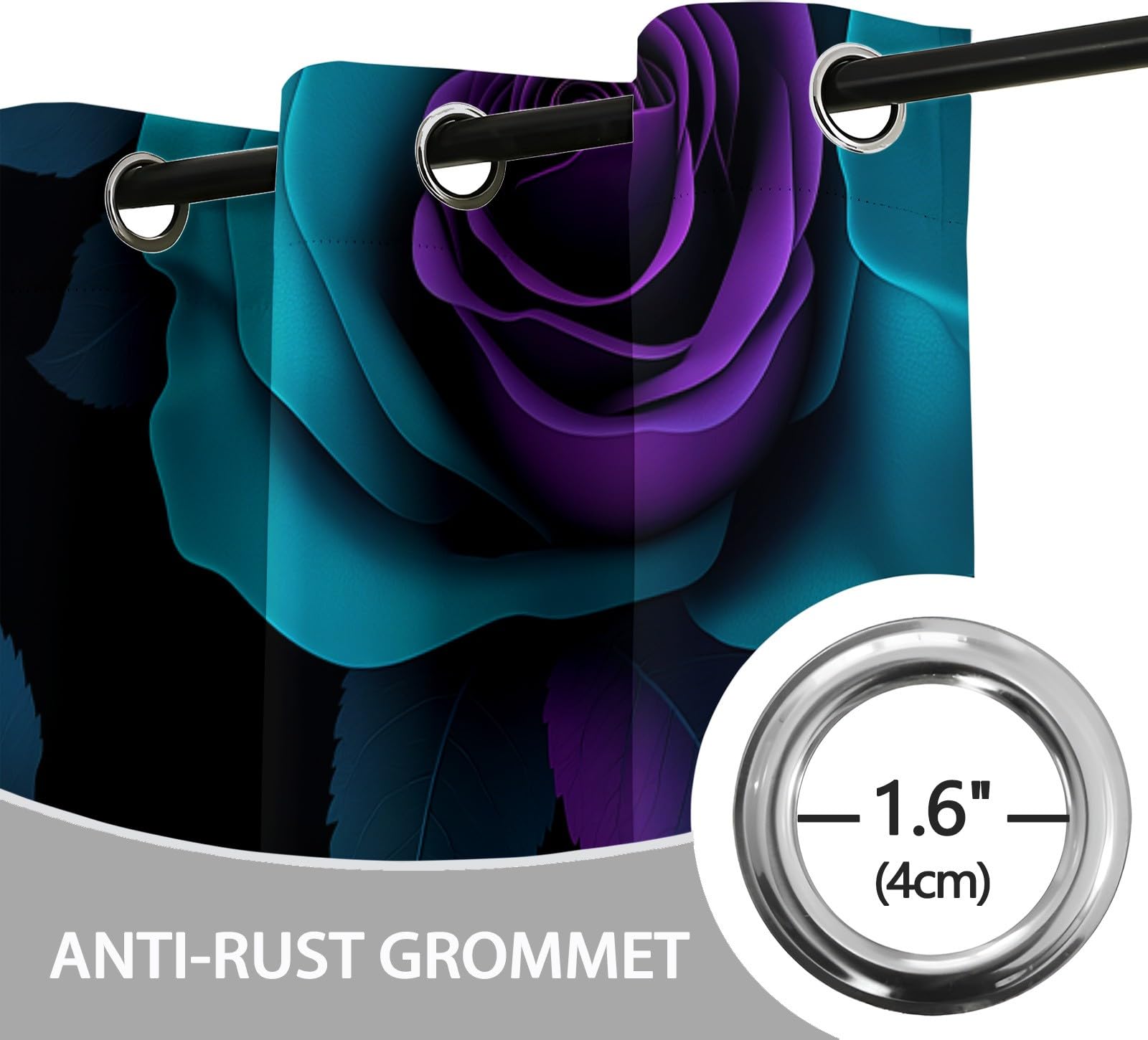 Tende Oscuranti per Interni 2 Pezzi 140x140 cm (LxA), Fiore Rosa 3D Foglie Tenda Coprente per Soggiorno, Termiche Isolanti Nero Tendaggi per Interno Finestra per Salotto Cucina