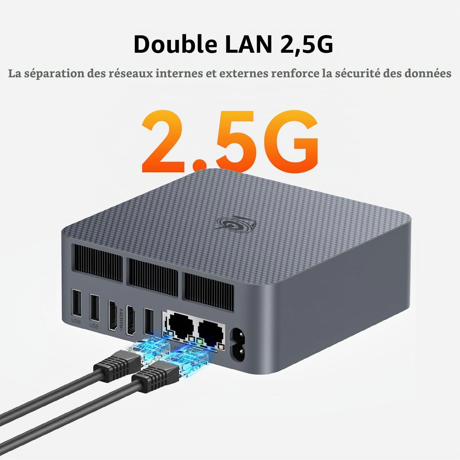 Beelink EQR7 Mini PC AMD, Ryzen 7735U(8C/16T jusqu'à 4,7Ghz), Mini Ordinateur 24GB LPDDR5 1TB M.2 PCIe4.0 SSD, 4K Dual Display,Dual HDMI, Dual 2.5G LAN,WiFi6, BT5.2