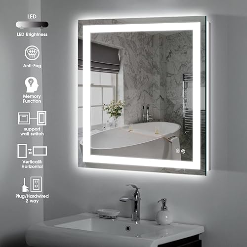 Miniatura 5 de Espejo LED para baño de 36 x 30 pulgadas, retroiluminado + espejo de tocador iluminado frontal con luces para pared con antiniebla, regulable