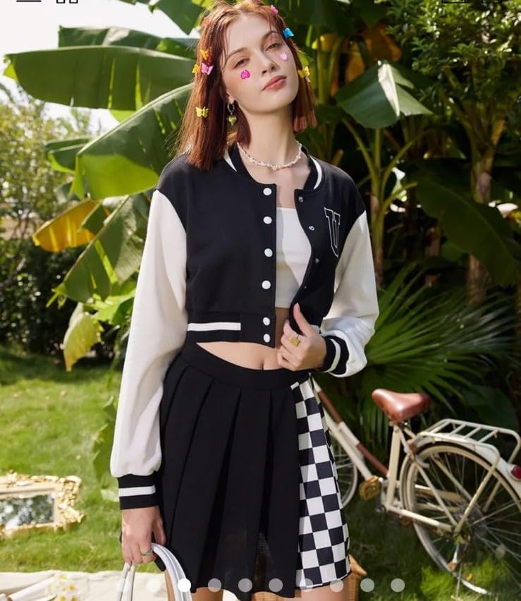 Image of Button Bomber Jacket Hoodie For Women (Black & White)