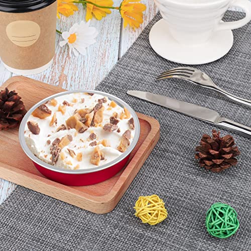 Beasea Disposable Mini Pie Tins With Lids, 100 Pack 4” 8Oz Bright Red Aluminum Baking Foil Tins Small Round Tart Container For Individual Dessert Cupcake Muffin Cheesecake Ramekin Quiche Oven Dishes #TOP4