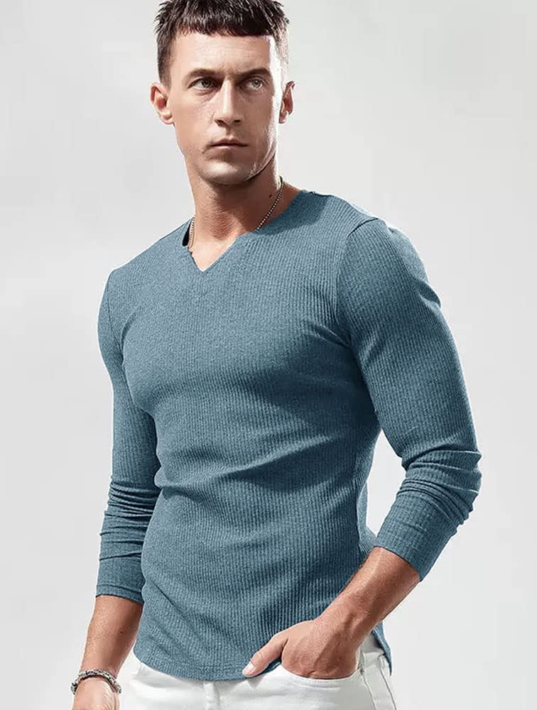 Lehmanlin T-Shirt de Sport à Manches Longues pour Homme, Col en V Extensible, Coupe Musclée, sous-vêtement Décontracté, T-Shirt Thermique Léger pour Homme