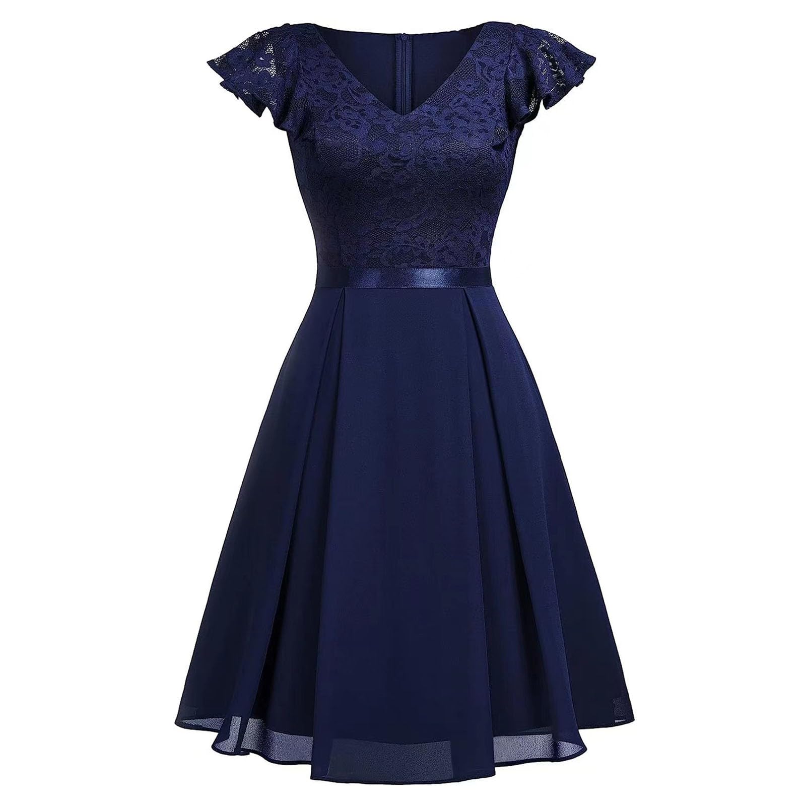 Hochzeitsgast Kleid Damen Festliches Elegantes Chiffon Cocktailkleid Abendkleid mit Kurzarm & Rüschen