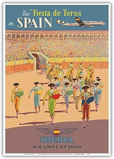 Spain - Bullfighting (Fiesta de Toros) - Iberia Air Lines of Spain - Vintage Airline Travel Poster c.1950s - Master Art Print 10in x 14in
