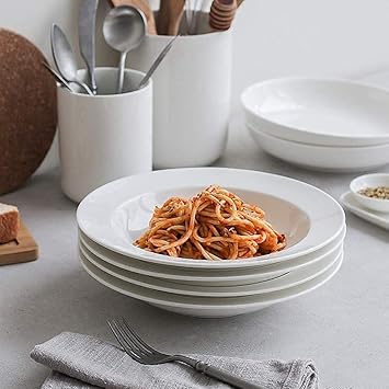 famacart Italian deep Pasta Platter Porcelain Soup Plate/Meggie Plate/Gravy (22 cm, 4-Plates)