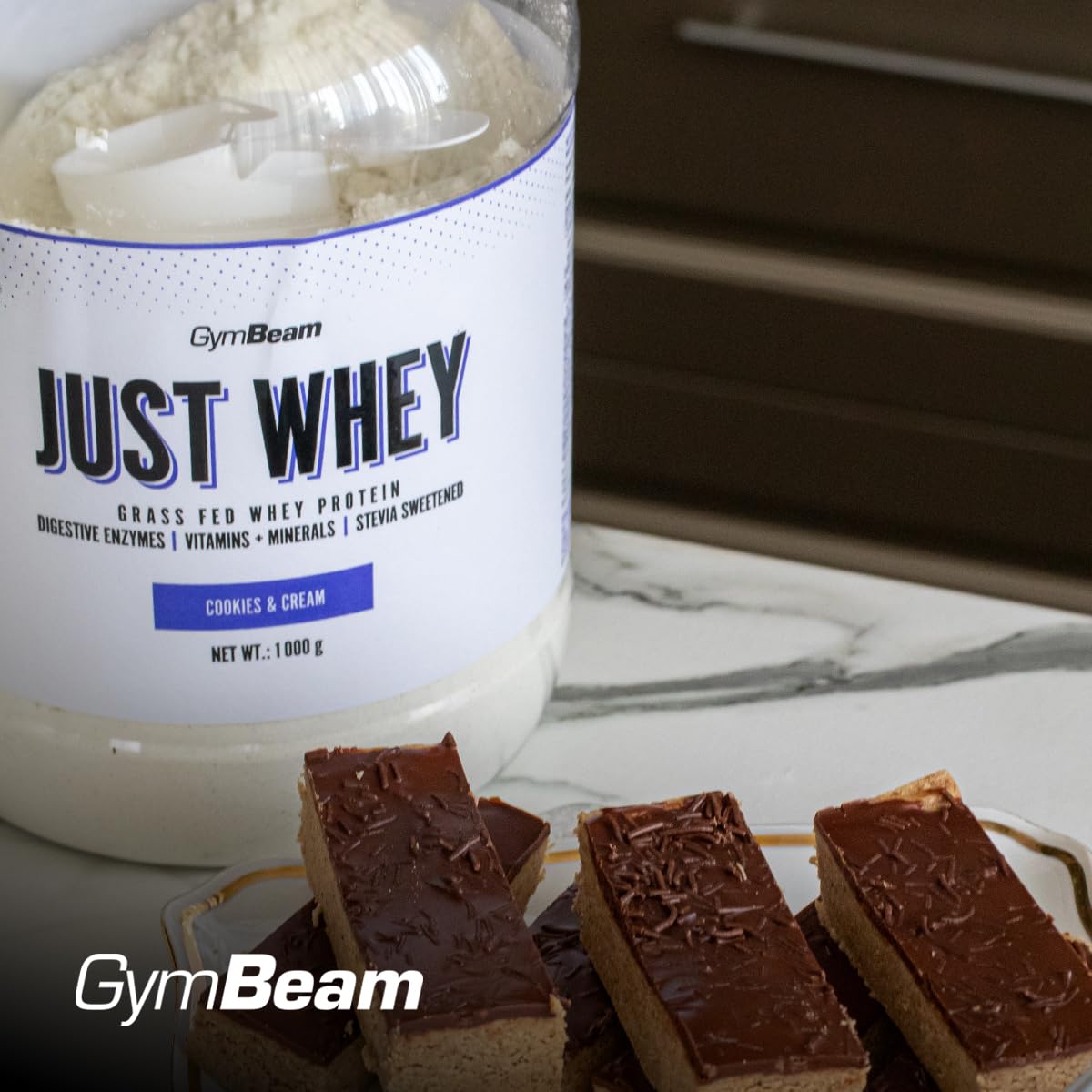 GymBeam Just Whey, Proteine in Polvere Multicomponente da Siero di Latte, Whey Protein, Concentrato e Idrolizzato, 22,4g Proteine per Dose (1000 g, Biscotti e Panna)