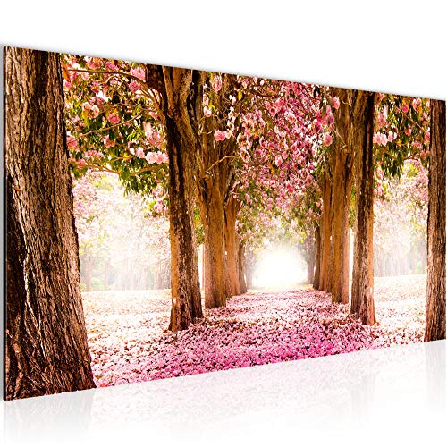 Bilder Wald Landschaft Wandbild Vlies - Leinwand Bild XXL Format Wandbilder Wohnzimmer Wohnung Deko Kunstdrucke Rosa 1 Teilig - MADE IN GERMANY - Fertig zum Aufhängen 605612a