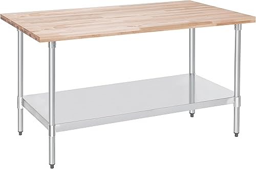 DuraSteel Mesa de trabajo de madera con parte superior de arce de EE. UU., 30 x 72 x 35 pulgadas, banco de trabajo de madera con estante inferior