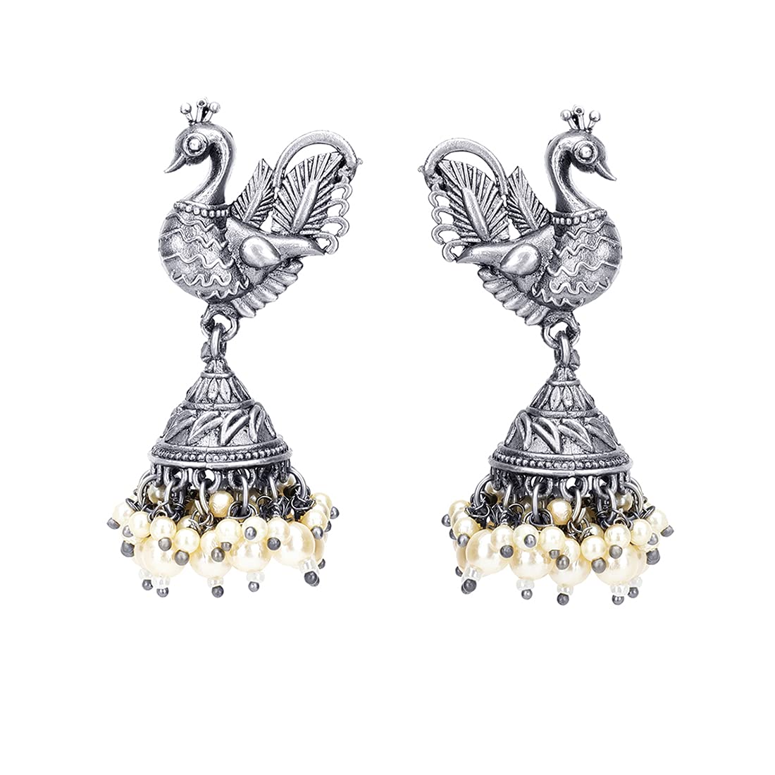 Yellow Chimes Ethnic German Silver Oxidised Peacock Design Pearl Traditional Jhumka Earrings for Women And Girls, Medium (Model Number: YCTJER-5OXDPKPRL-SL) (B09445M724) Amazon Price History, Amazon Price Tracker