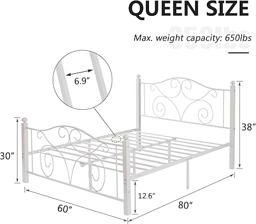 Miniatura 73 de VECELO Base de cama tamaño individual con cabecero y estribo, soporte de listones de metal resistente, base de colchón de plataforma, no necesita