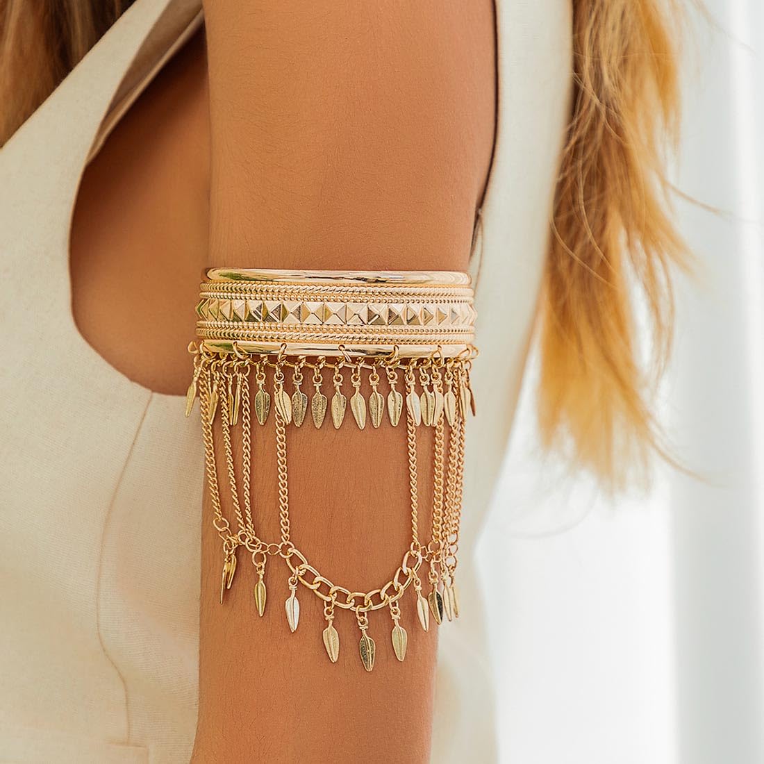 Cubahop Vintage égyptien ouvert bras chaîne Multi - couches gland pendentif bras avec chaîne bracelet haut du bras pour les femmes