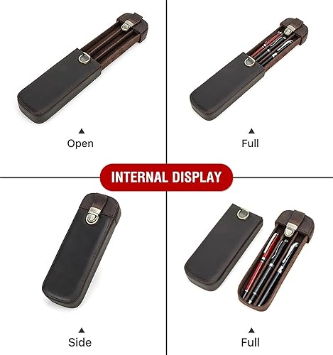 Vista 49 de Top Grain - Estuche organizador de cuero genuino para 12 bolígrafos y lápices, diseño minimalista sólido, hecho a mano, cierre magnético con cajón