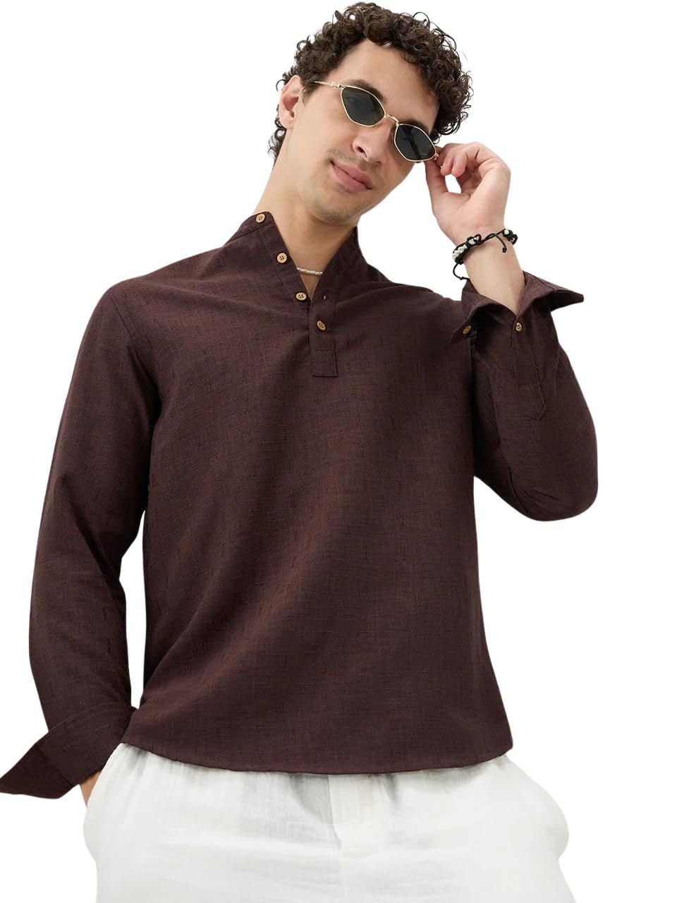 vastrado Chocolate Brown Minimal Textured Kurta MK8684A-picture-49