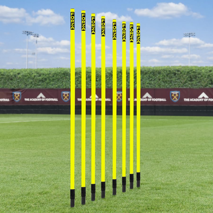 FORZA Slalom Training Poles | 5ft or 6ft Spring Loaded Agility Training Poles - Packs of 8 or 16 for Football, Agility & Fitness Drills