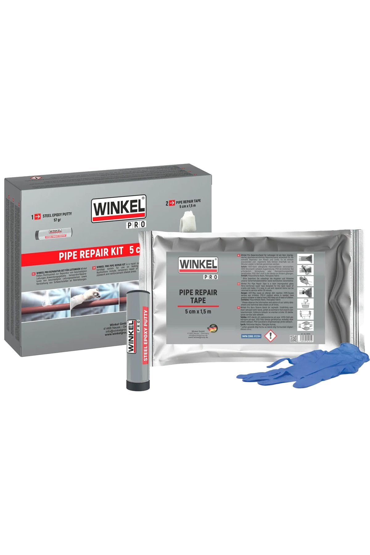 Winkel Pro Epoksi Boru Tamir Kiti – Sıhhi Tesisat Su Kaçakları ve Çatlak Borularda Hızlı Onarım (5CM X 1,5M)