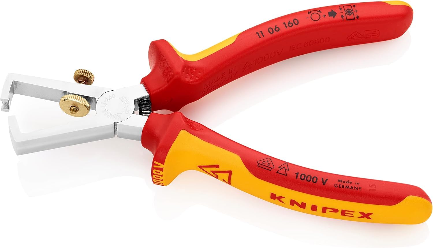 Knipex Pince à dénuder Avec ressort d'ouverture, universel chromée isolées par gaines bi-matière, certifiées VDE 160 mm, 11 06 160 | Pince à dénuder Knipex - Isolé - 160 mm